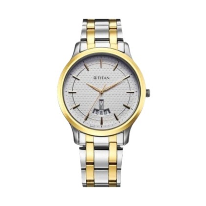 Titan Quartz 1825BM02 White Dial Metal Strap Analog Men Watch
